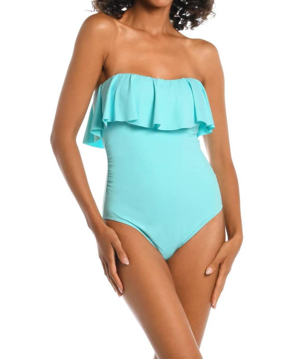 NEW LA BLANCA island goddess ruffle bandeau swimsuit in ice blue